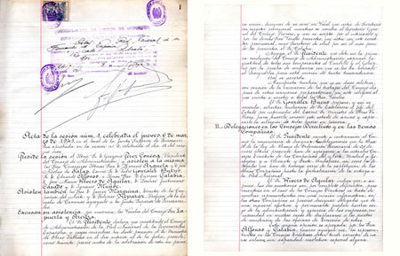 Acta de la primera sesión del Consejo de Administración de Renfe, celebrada el 6 de marzo de 1941.